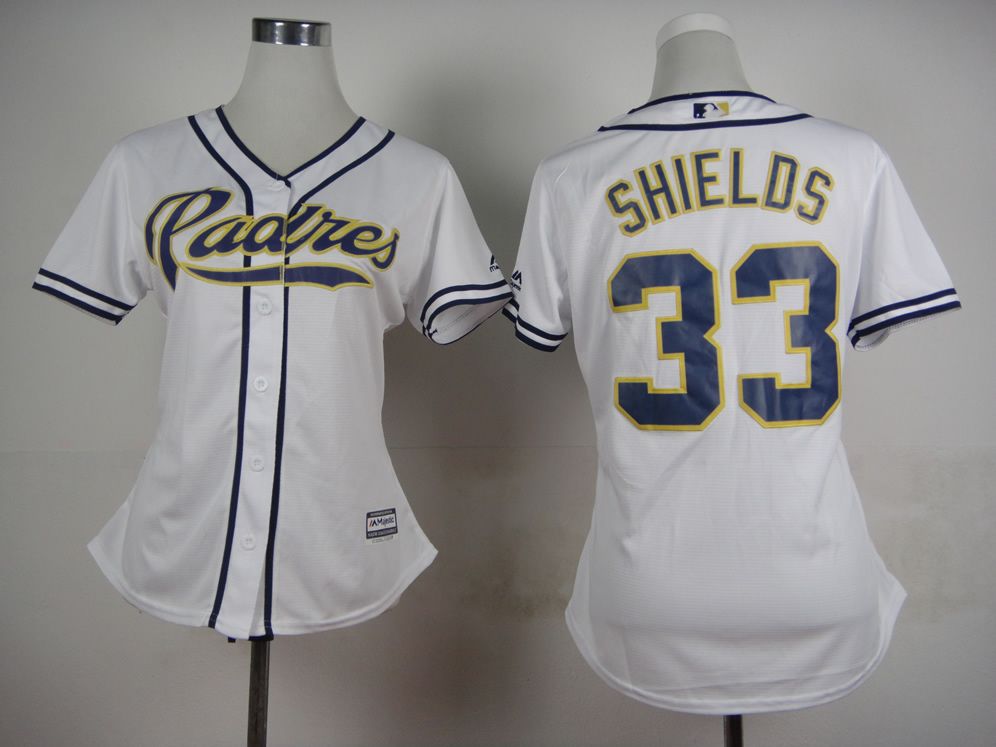 Women San Diego Padres #33 Shields White MLB Jerseys->san diego padres->MLB Jersey